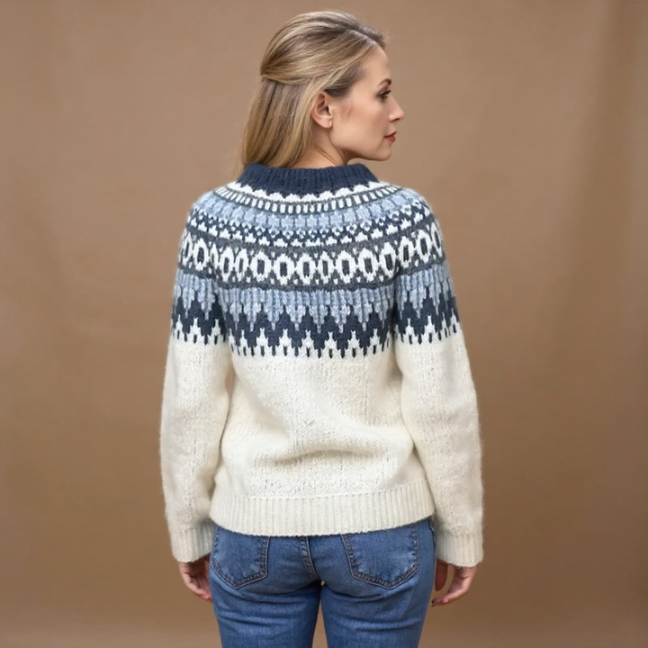 Maglione in maglia ecrù con inserto blu navy Pauline