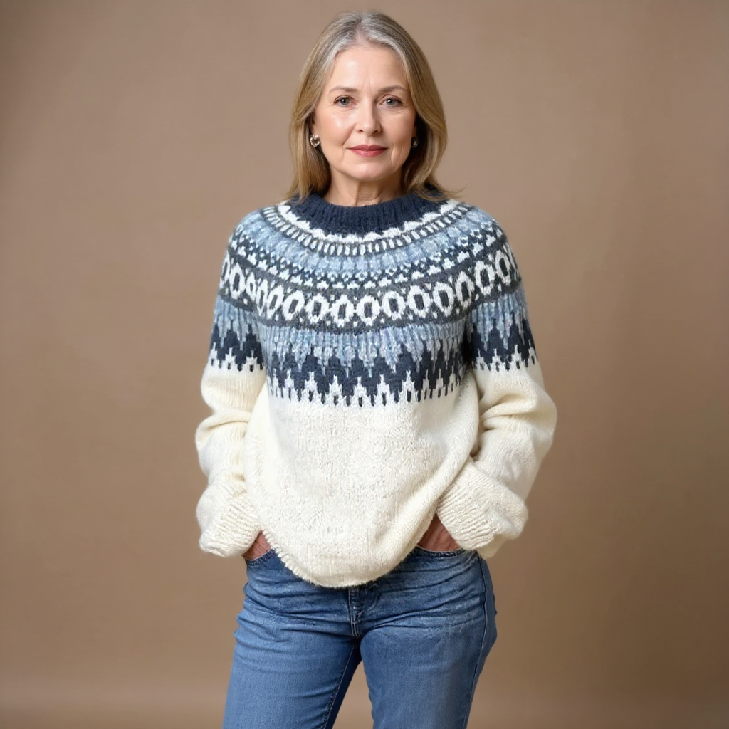 Maglione in maglia ecrù con inserto blu navy Pauline