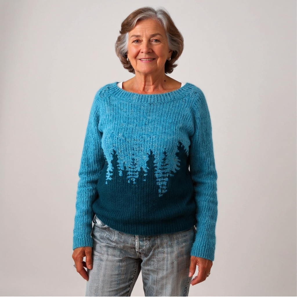 Maglione in maglia con motivo foresta Brigitte