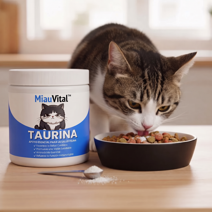 Evita una deficiencia silenciosa antes de que aparezcan los síntomas con el suplemento de taurina MiauVital™
