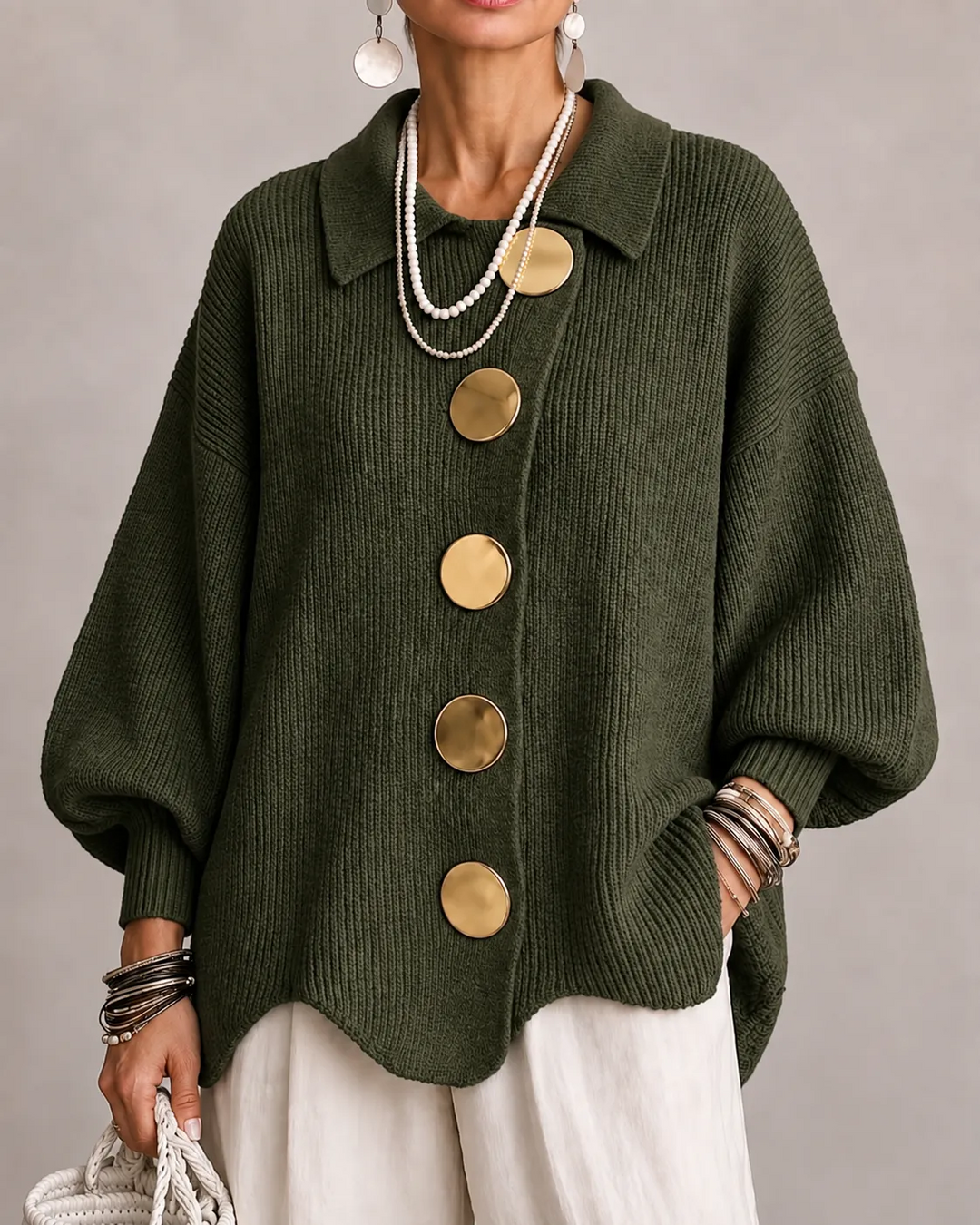 Francesca | Cardigan Oversize con Colletto e Bottoni