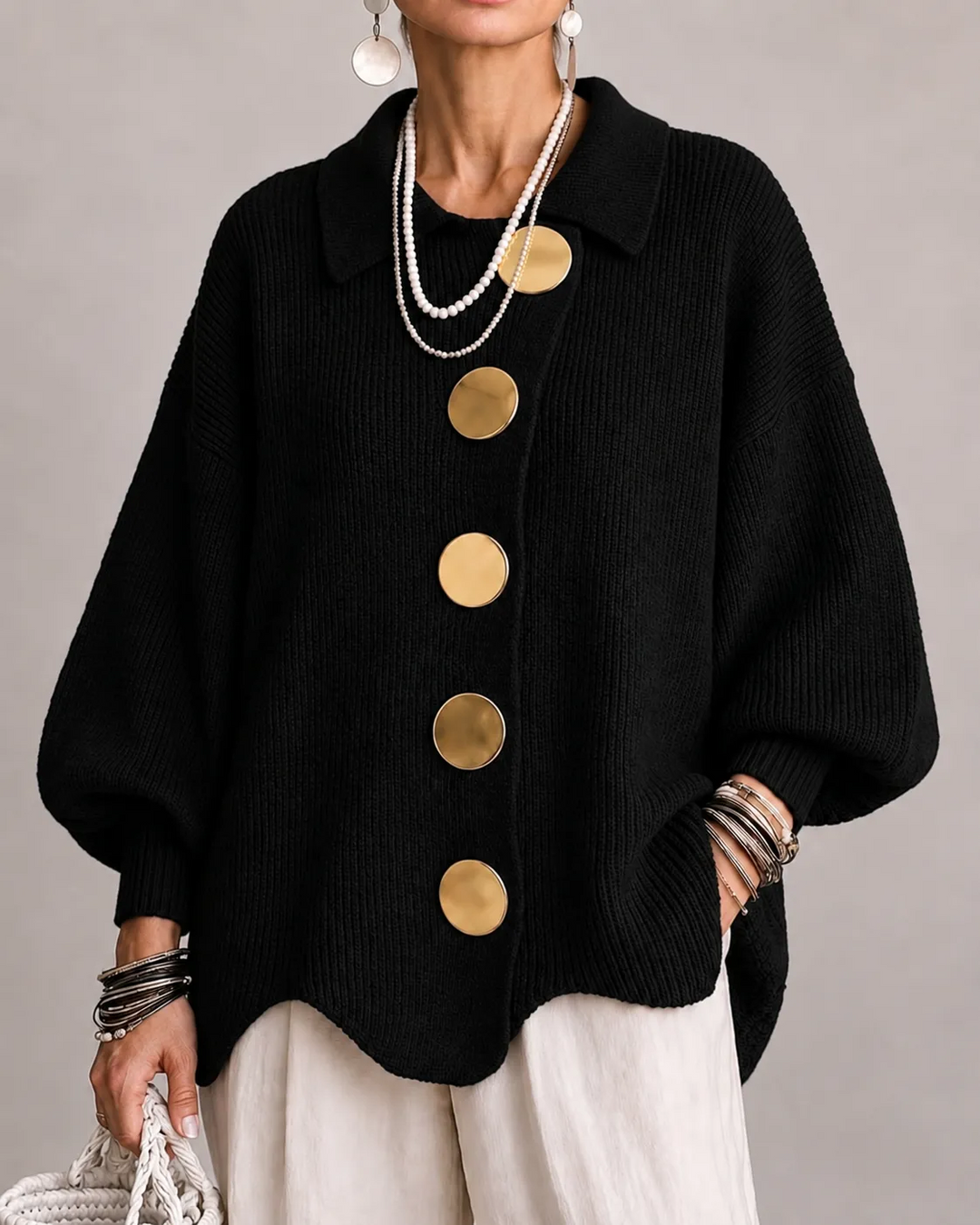 Francesca | Cardigan Oversize con Colletto e Bottoni
