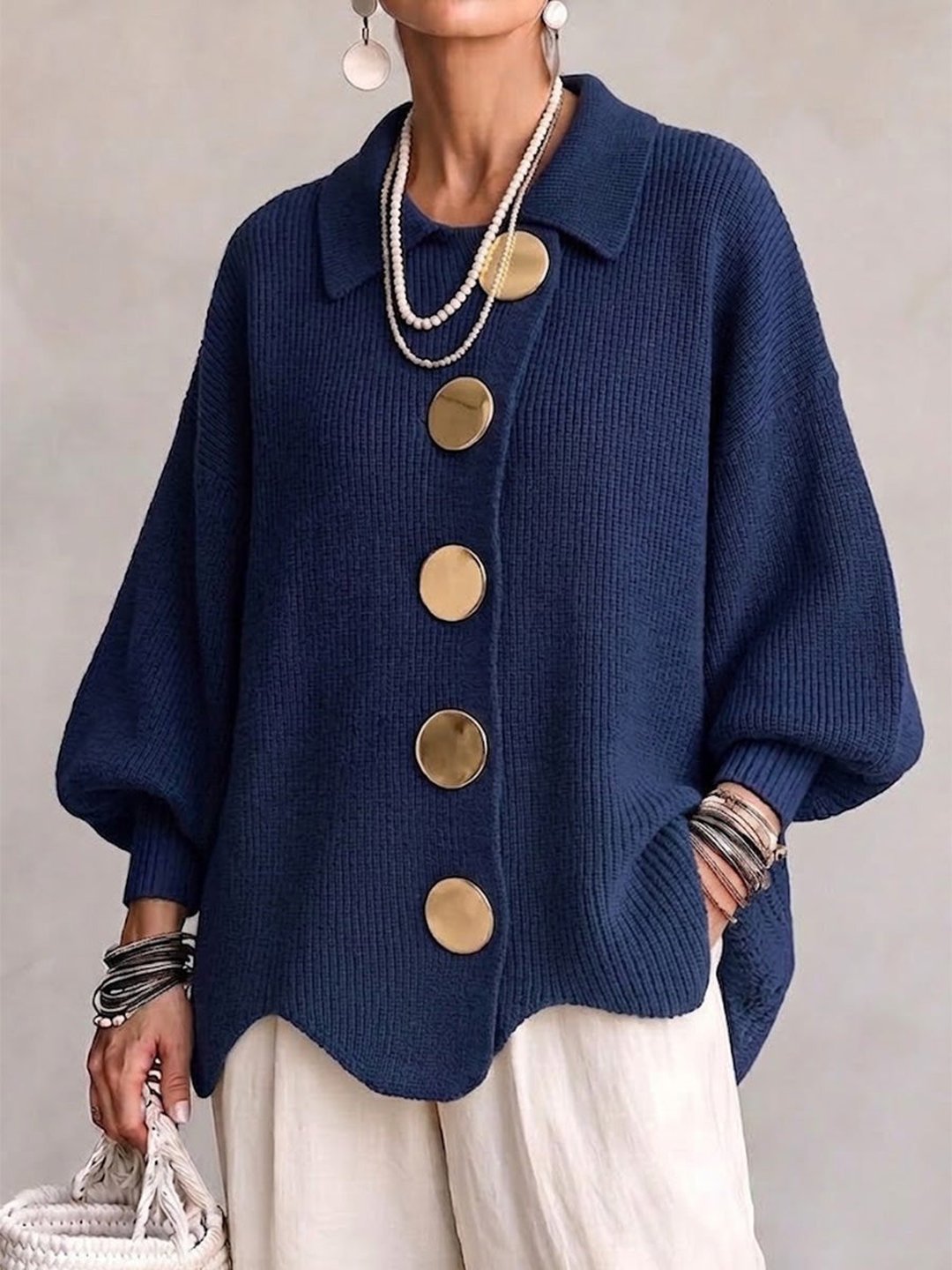 Francesca | Cardigan Oversize con Colletto e Bottoni