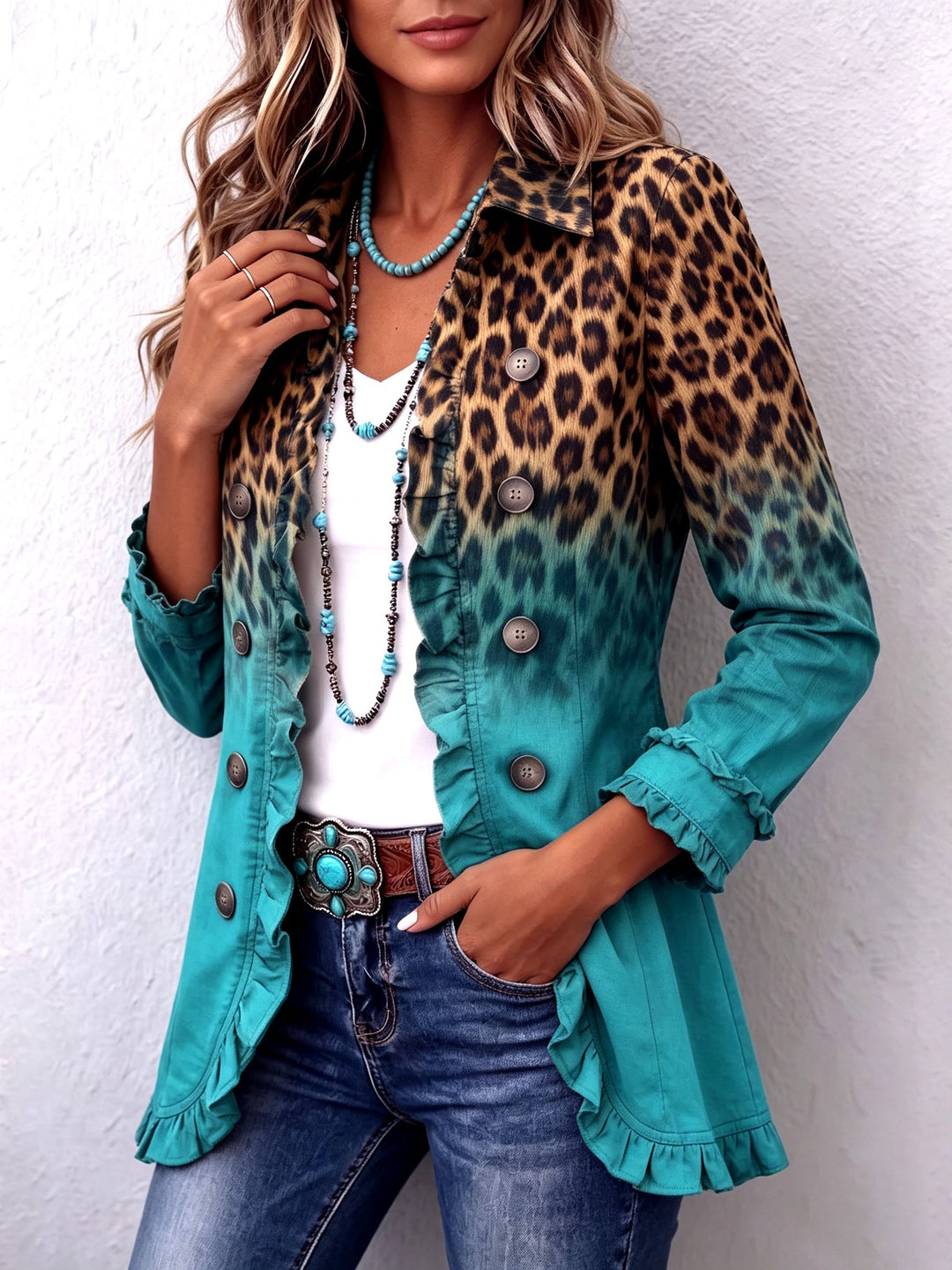 Cassandre | Blazer leopardato sfumato con volant